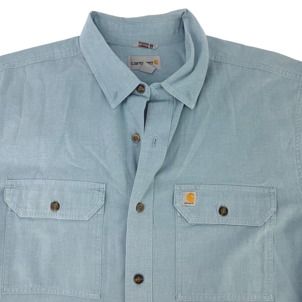 Carhartt Men XL Relaxed Fit Short Sleeve Chambray Button Down Shirt Utility Work